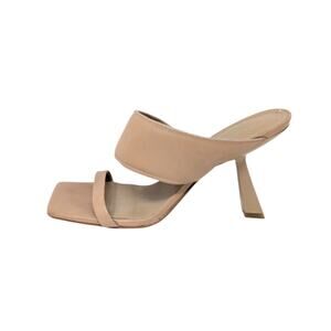 Marc Fisher LTD MLDEANN Nude Leather Mule Heels 9M Square Toe Minimal